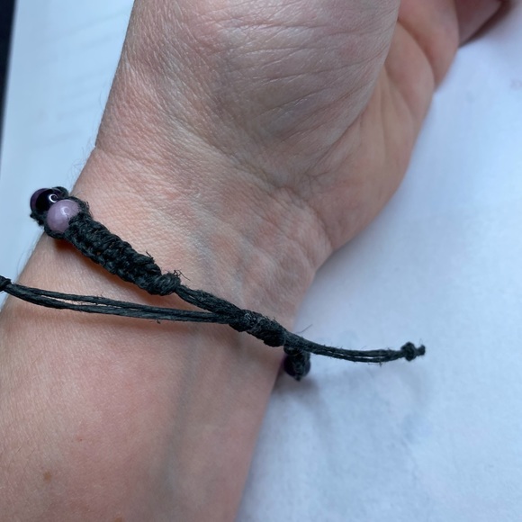 HANDCRAFTED/HANDMADE Natural Amethyst & Purple Lepidolite with Black Hemp Cord - Picture 3 of 5